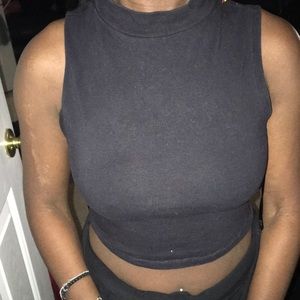 Black mock turtle neck crop top